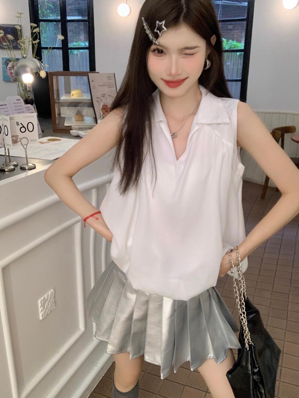 Áo Voan Sát Nách Cổ Chữ v Xếp Ly Dáng Ôm Thời Trang Mùa Hè 65216