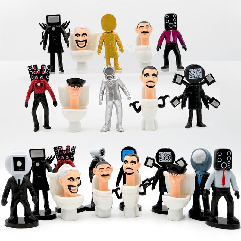 Mini skibidi toilet man pvc hình mô hình đồ chơi trận chiến trò chơi bàn trang trí quạt sưu tầm trẻ em người lớn quà tặng