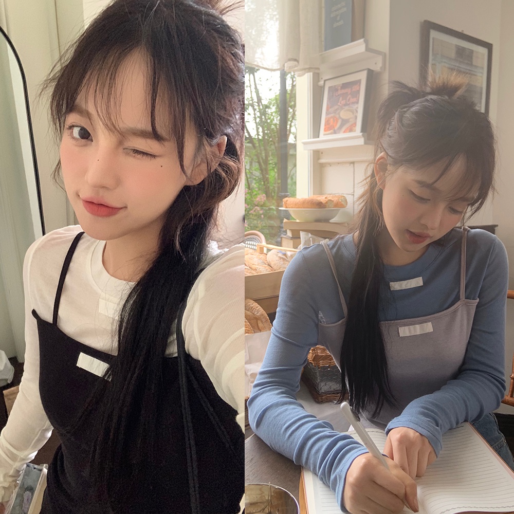 Áo Thun Tay Dài Giả Hai Lớp Màu Sắc Tương Phản 66649