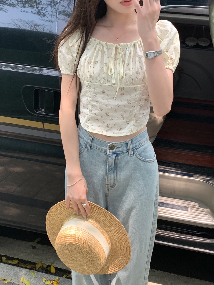 Áo Sơ Mi Tay Phồng Cột Dây In Họa Tiết Hoa Phong Cách Mới Mùa Hè 63872