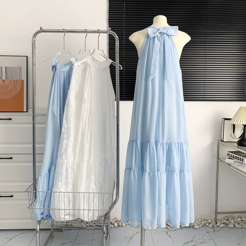 Đầm Hai Dây Thắt Nơ Xinh Xắn Thời Trang Đi Biển Mùa Hè 64432