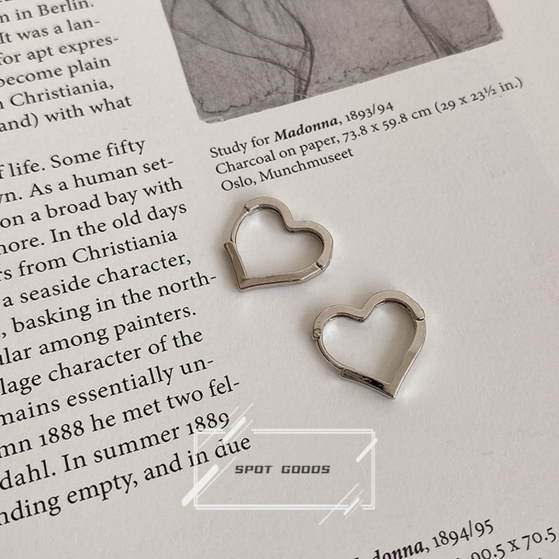 Bông Tai Bạc Hình Trái Tim Phong Cách Hiphop Thời Trang