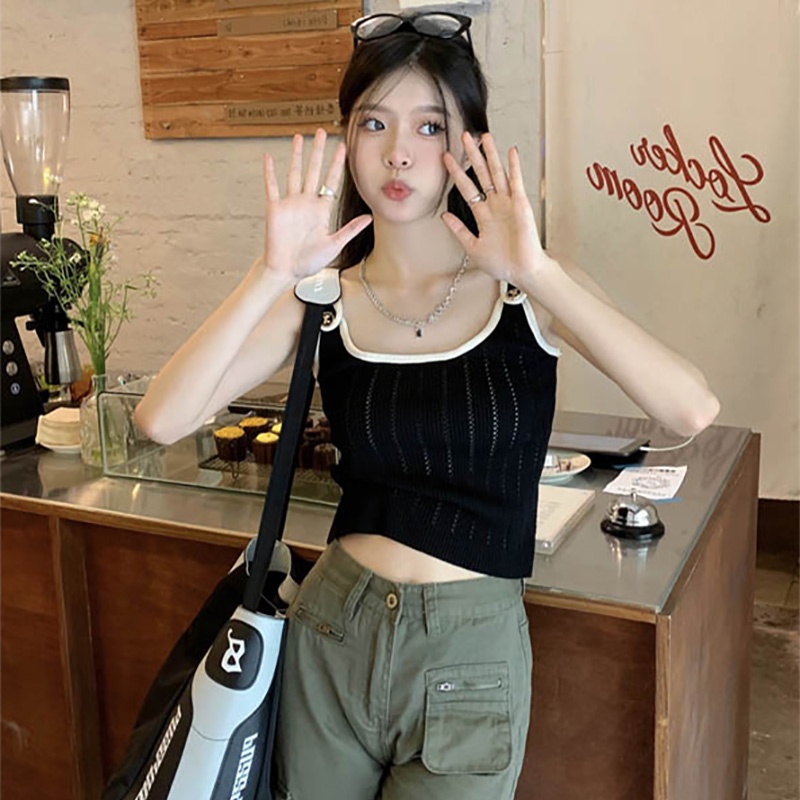 Áo Dệt Kim Sát Nách Màu Sắc Tương Phản Thời Trang Mùa Hè