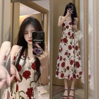 Váy Hoa Vỡ Kiểu Pháp Váy Dây Đeo Nữ Rose Sling Dress Mùa Hè Mới Slim Dress [Hàng oder]
