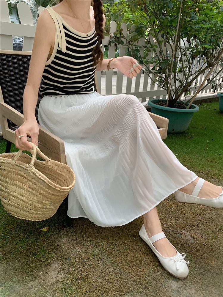 Chân Váy Chiffon Chữ a Lưng Cao Xếp Ly Màu Trơn Phong Cách Preppy Thời Trang Mùa Hè Hàng Mới 63005