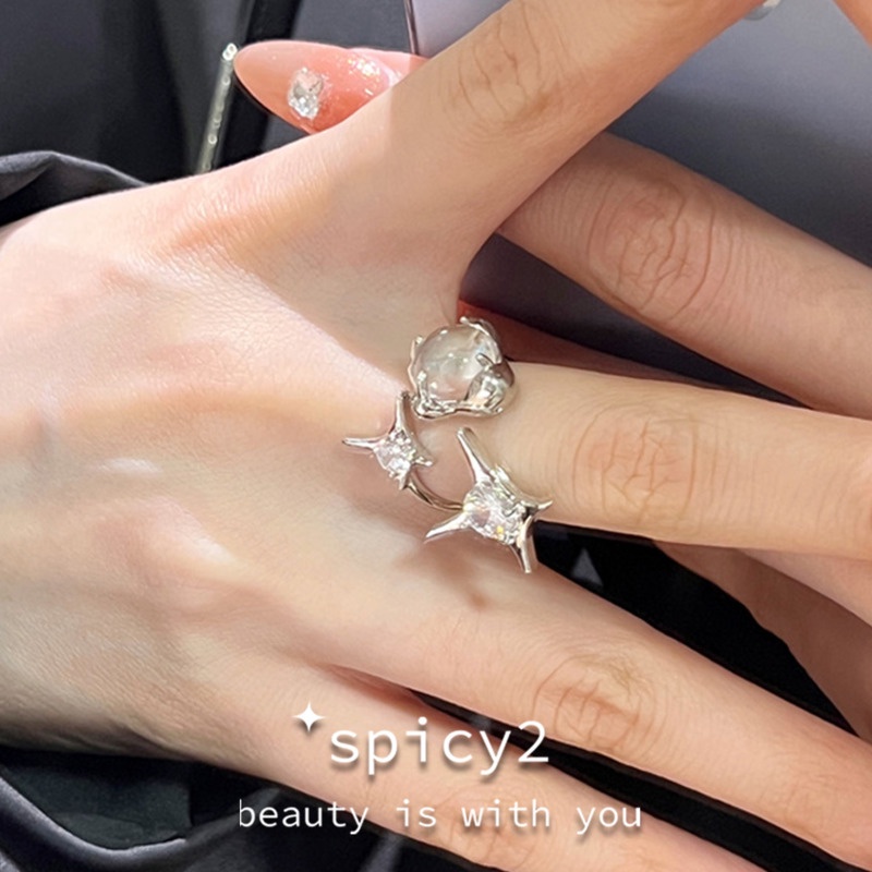 Nhẫn Hở Hình Ngôi Sao Chéo Phong Cách hip hop Đường Phố Cá Tính Sang Trọng