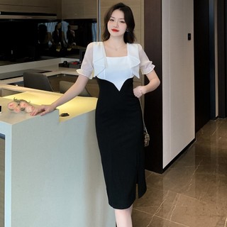 Đầm Ôm Phối Màu Đen Trắng Thời Trang Hè Thanh Lịch Cho Nữ