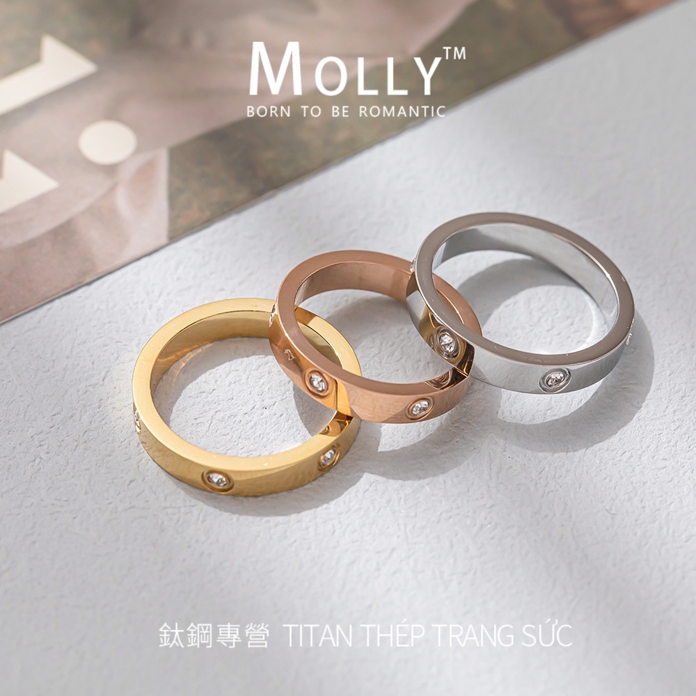 Nhẫn Thép Titan Mạ Vàng 18K Đính Kim Cương Không Gây Dị Ứng Thời Trang Cao Cấp Phong Cách Hàn Quốc Cho Nữ