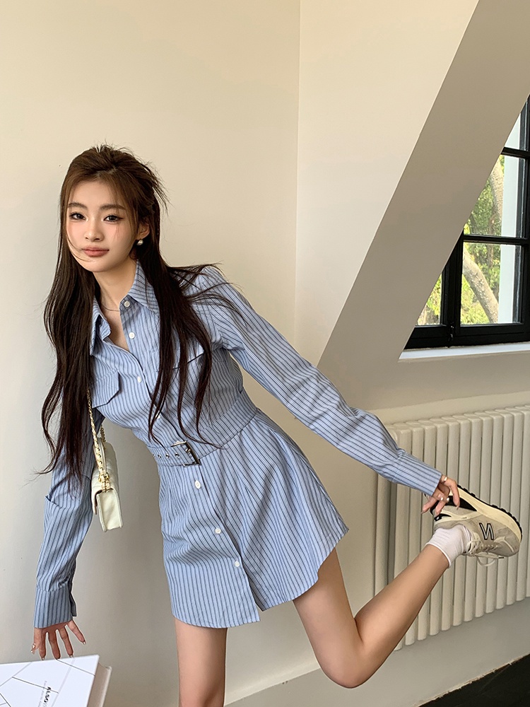 64127 Đầm Ngắn Hai Mảnh Họa Tiết Sọc Phong Cách Mới