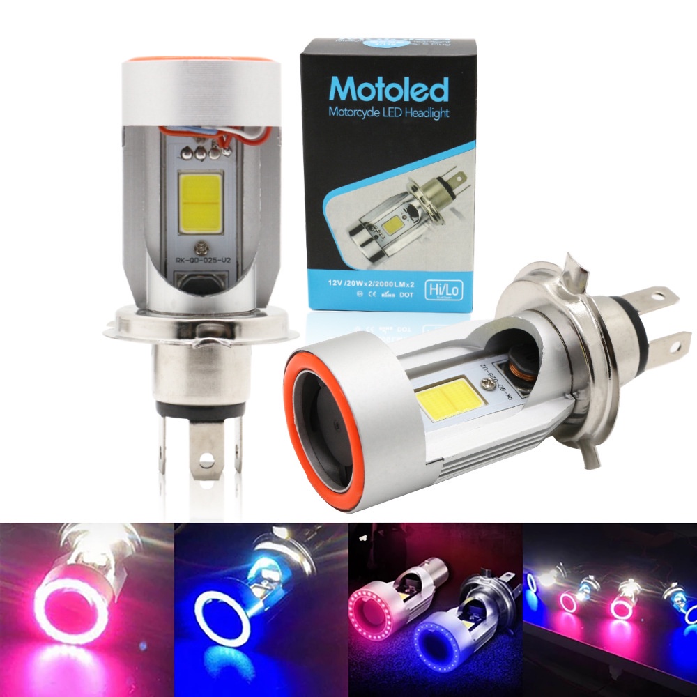 Đèn Pha LED H4 12 / 24V Ba20d HS1 H6 Ánh Sáng Xanh / Hồng Chất Lượng Cao Cho Xe Máy