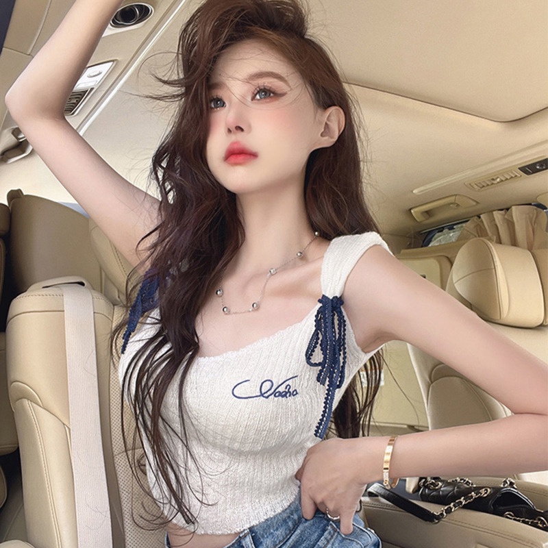 Áo Dệt Kim Sát Nách Dáng Ngắn Thời Trang Mùa Hè Quyến Rũ Cho Nữ