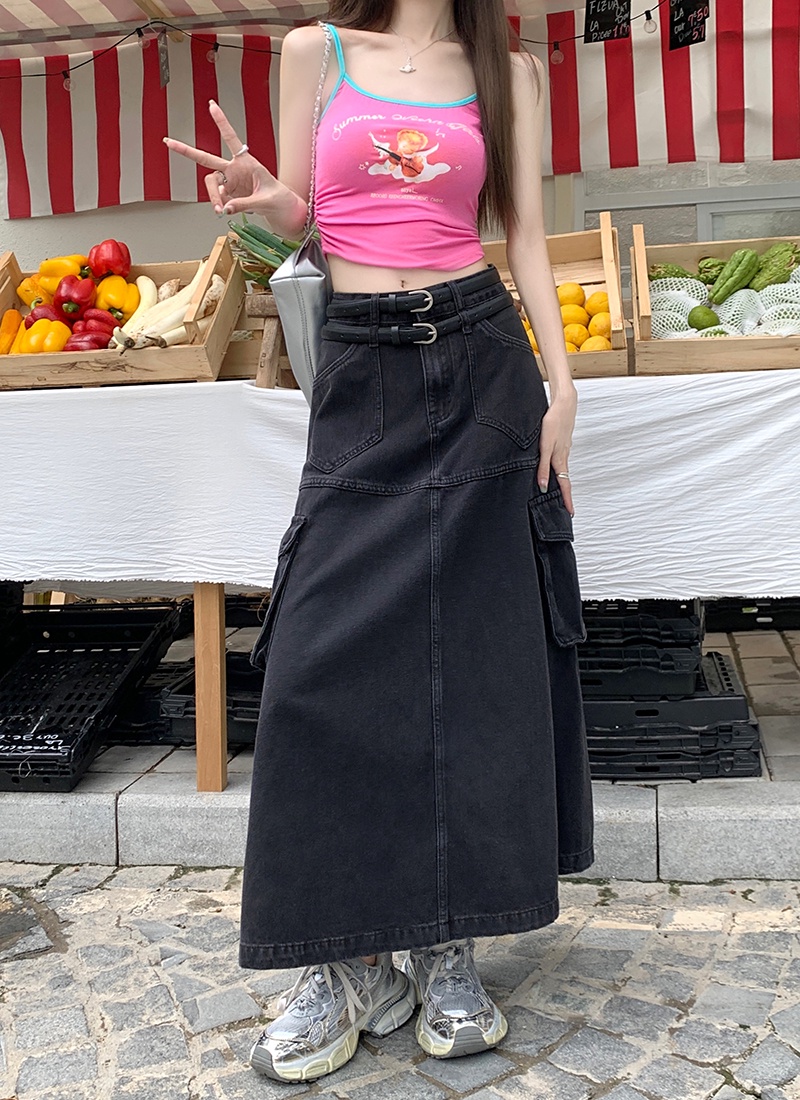 Chân Váy Yếm Denim Chữ a Lưng Cao Phong Cách Mỹ Thời Trang Mùa Hè Hàng Mới 65965