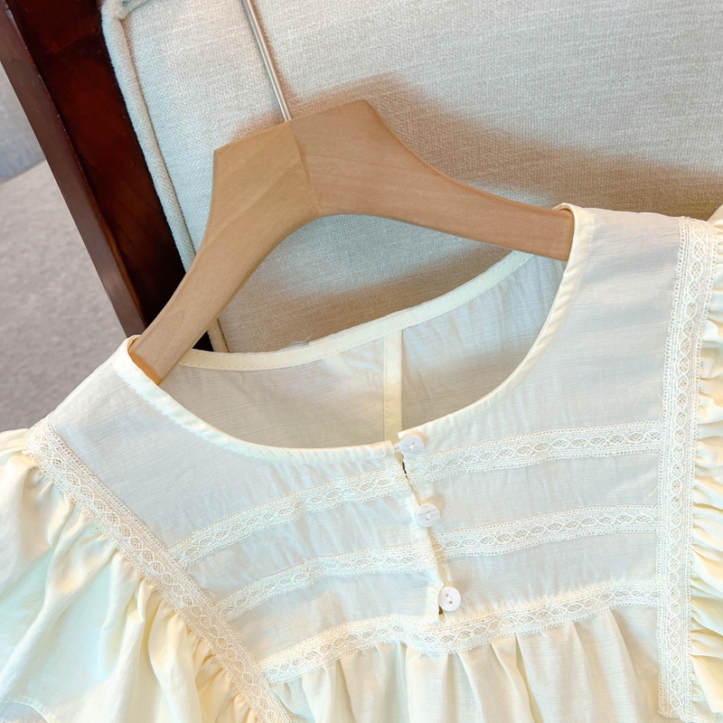 Áo Sơ Mi Mỏng Phối Ren Nhún Bèo Thời Trang Sành Điệu 65102