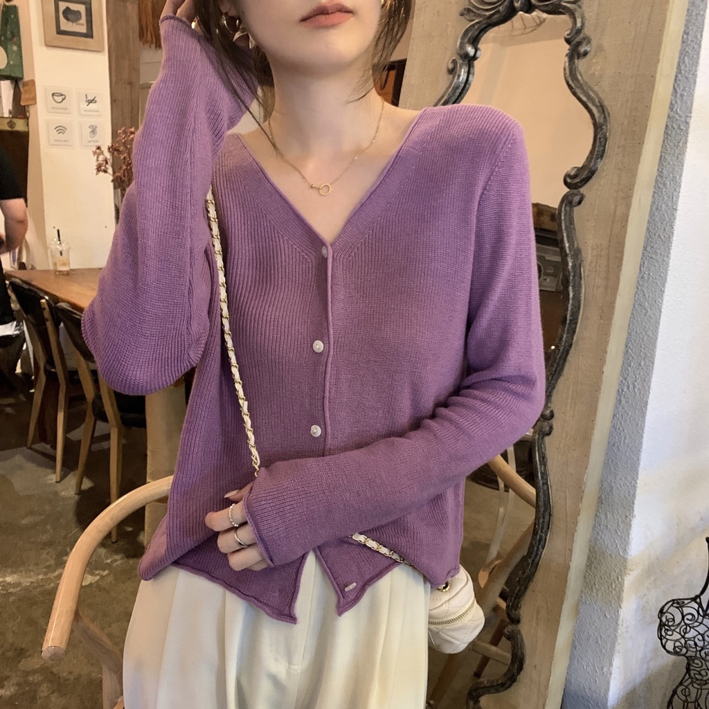 Áo Khoác Cardigan Dệt Kim Tay Dài Cổ Chữ V Thời Trang Mùa Thu 66757