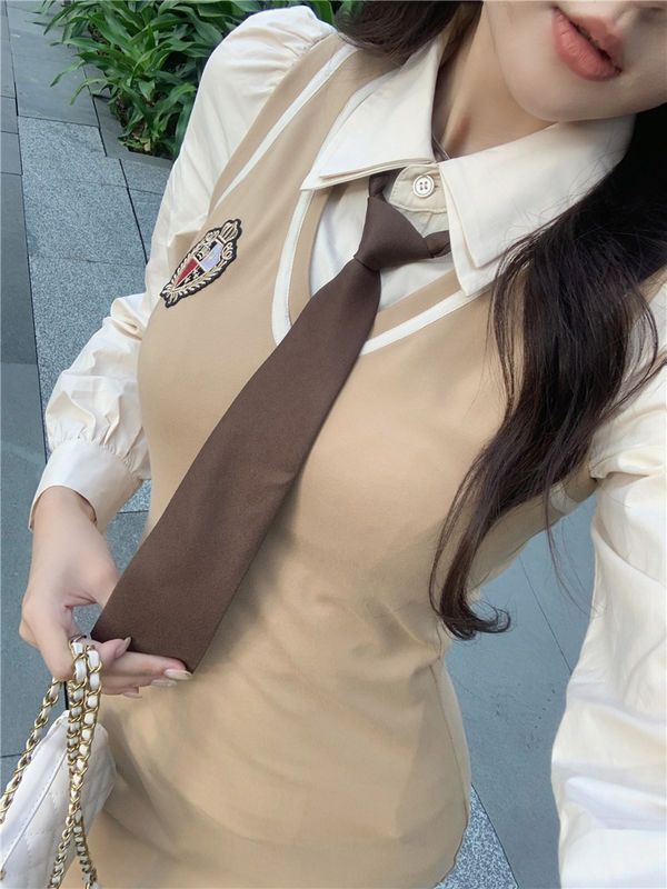 Set 3 Món Phong Cách Nữ Sinh Học Đường, Áo Sơ Mi Kèm Cavat Mix Váy Ôm Body Tôn Dáng