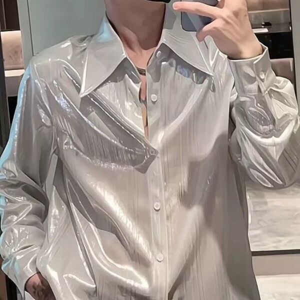Thời Trang Phong Cách Đơn Giản Áo Sơ Mi  Nam Dài Tay chất bóng, sơ mi nam, quyến rũ , nam tính