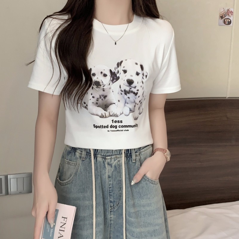 Áo Thun Tay Ngắn Cổ Tròn In Hình Cún Con Phong Cách Mùa Hè Mới 63212