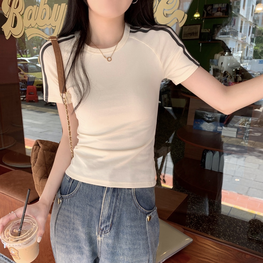 Áo Thun Tay Ngắn Dáng Ôm Màu Sắc Tương Phản Thời Trang Xuân Hè Phong Cách Hàn Quốc 63664
