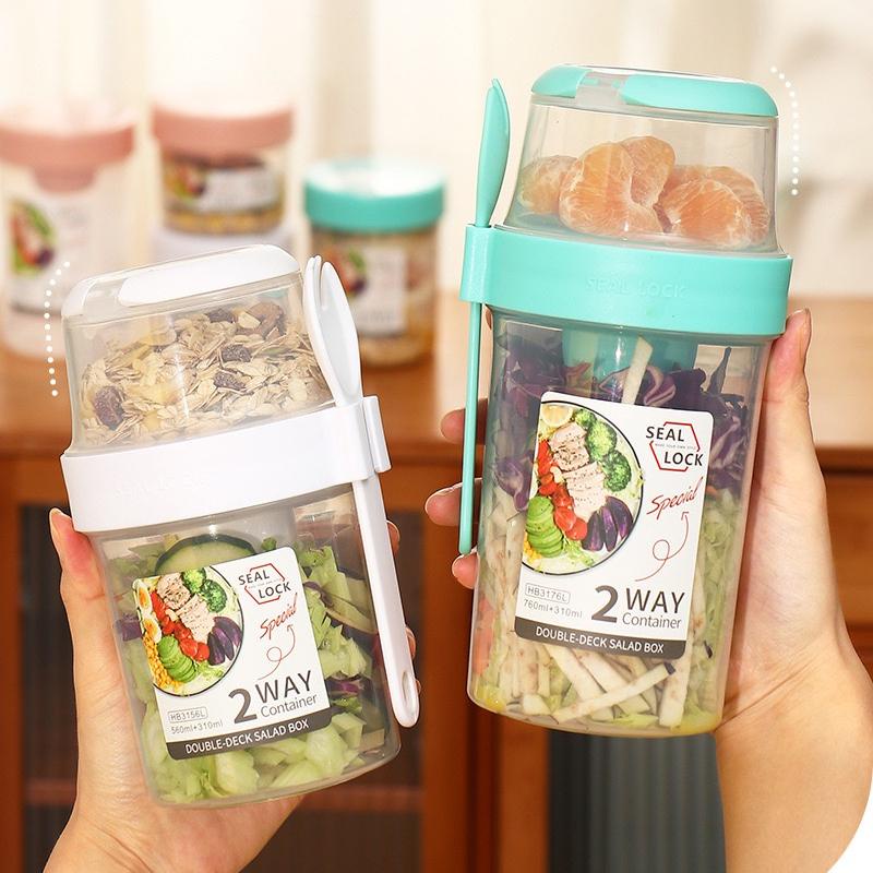 Bộ Cốc Đựng Thức Ăn / Sữa Chua Salad / Ngũ Cốc Có Nắp Và Nĩa Tiện Dụng