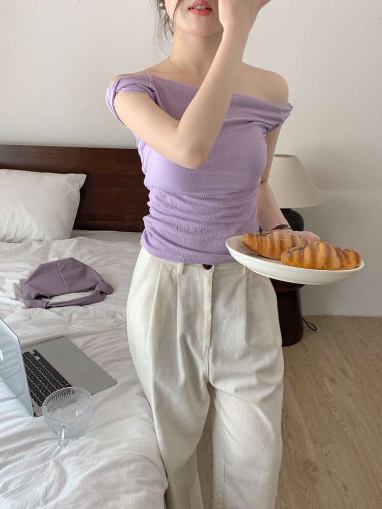 Áo Thun Mùa Hè Tay Cộc Xếp Ly Hở Vai Phong Cách Mới 64445