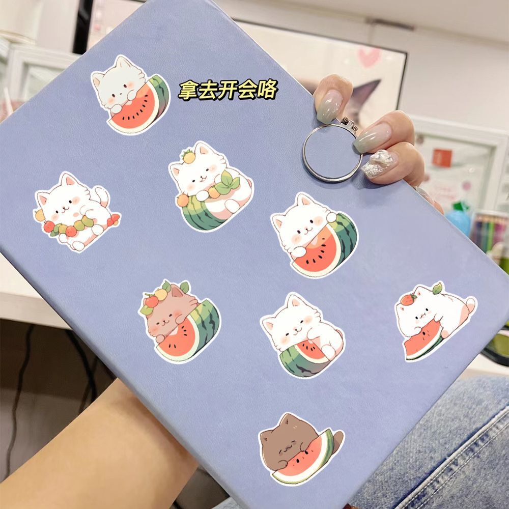 Bộ 48 Miếng Dán Trang Trí Laptop / Điện Thoại Hình Mèo Dưa Hấu Chống Thấm Nước diy