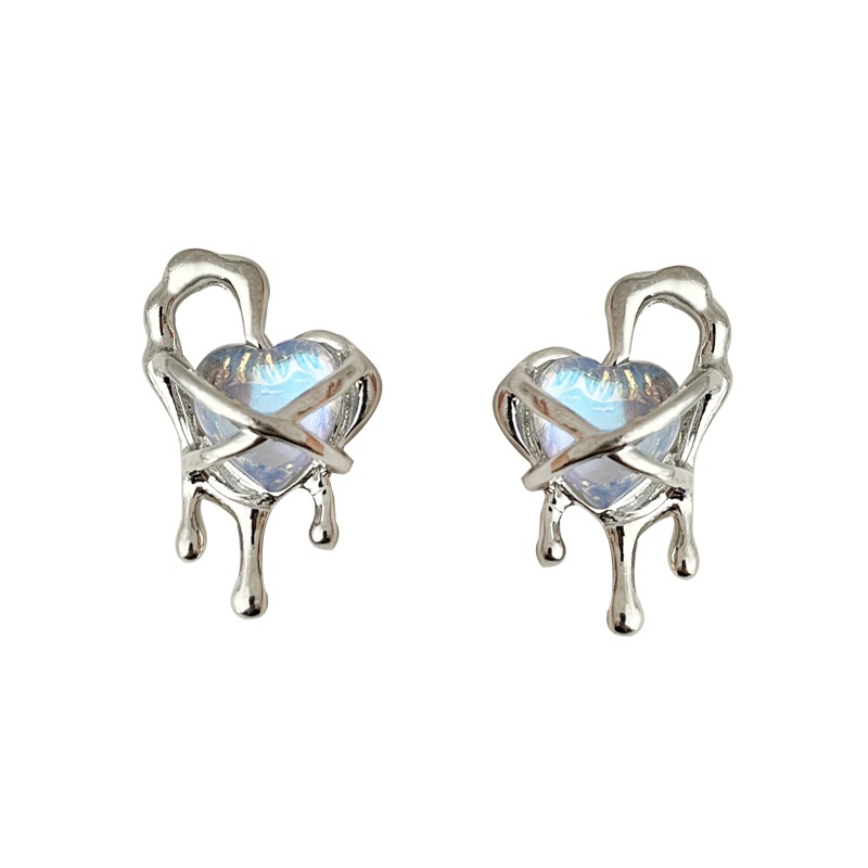 Khuyên Tai Hình Trái Tim Đính Đá Mặt Trăng Nhiều Màu Sắc Phong Cách Hàn Quốc Cho Nữ