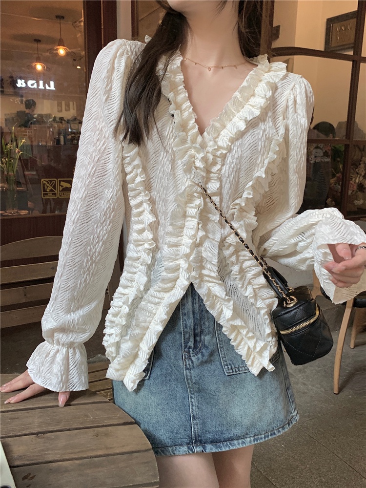 Áo Sơ Mi Cổ Chữ v Tay Dài Phong Cách Hàn Quốc Kiểu Mới 64024