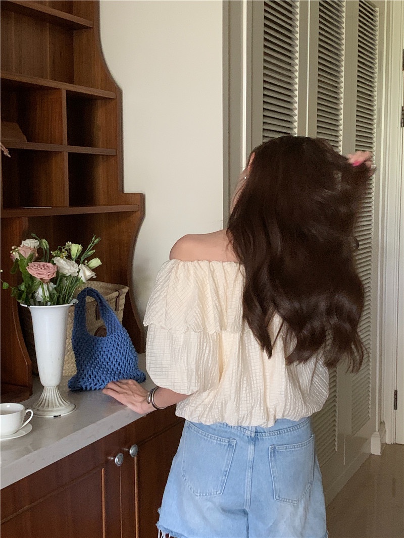 Áo Sơ Mi Ngắn Tay Cổ Phối Ren Đơn Giản Theo Phong Cách Hàn Quốc 64523