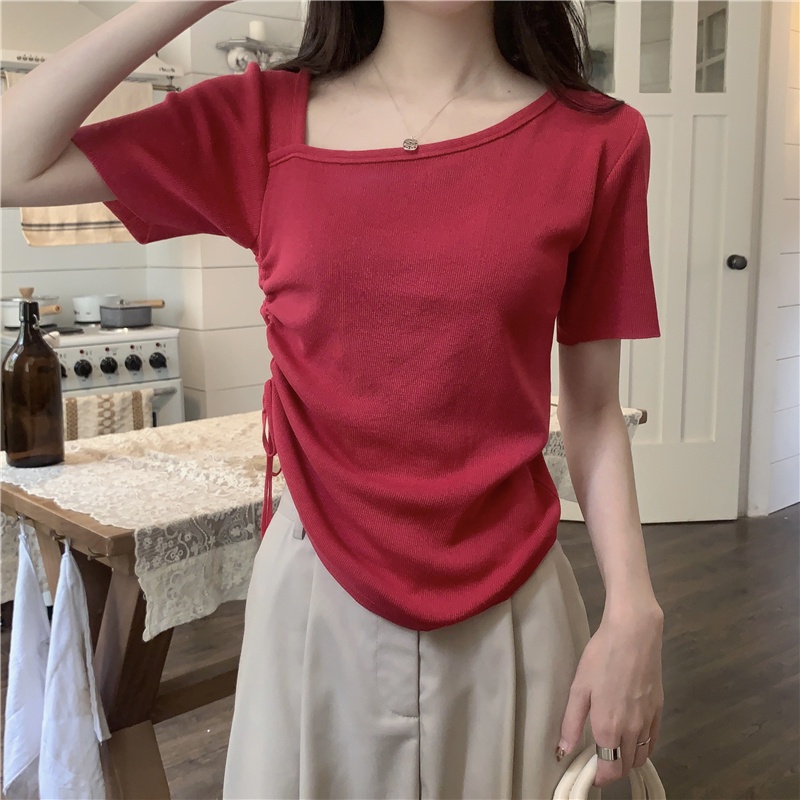 Áo Dệt Kim Tay Ngắn Phối Dây Rút Phong Cách Thời Trang Mùa Hè Mới 65372 65372