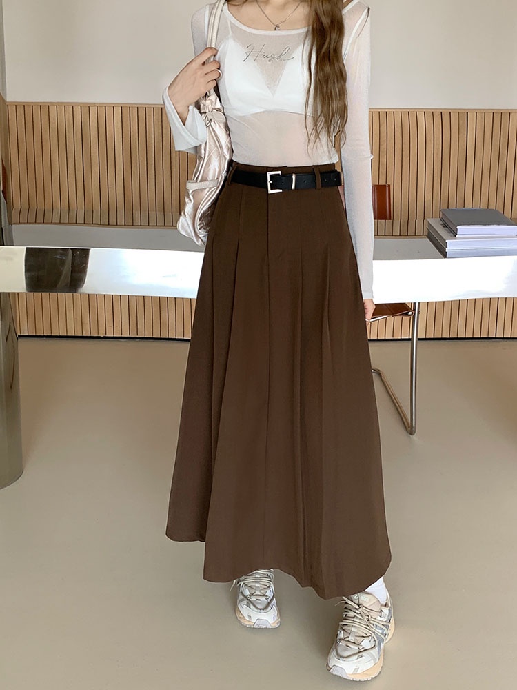 66934 with belt autumn style high waist drape suit váy xếp ly a-line