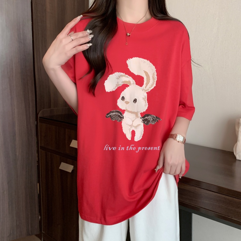 Áo Thun Cotton Dáng Rộng Ngắn Tay In Hình Thời Trang Mùa Hè Cá Tính 61653