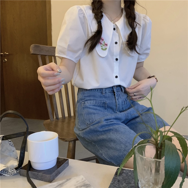 Áo Sơ Mi Trắng Thêu Hoa Ngắn Tay Thời Trang Mùa Hè Dành Cho Nữ 63764