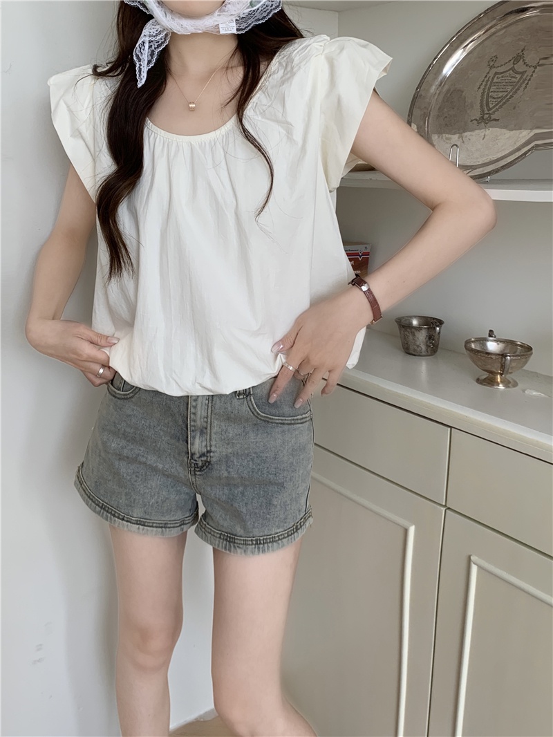 65275 Áo Sơ Mi Cotton Cổ Tròn Ngọt Ngào