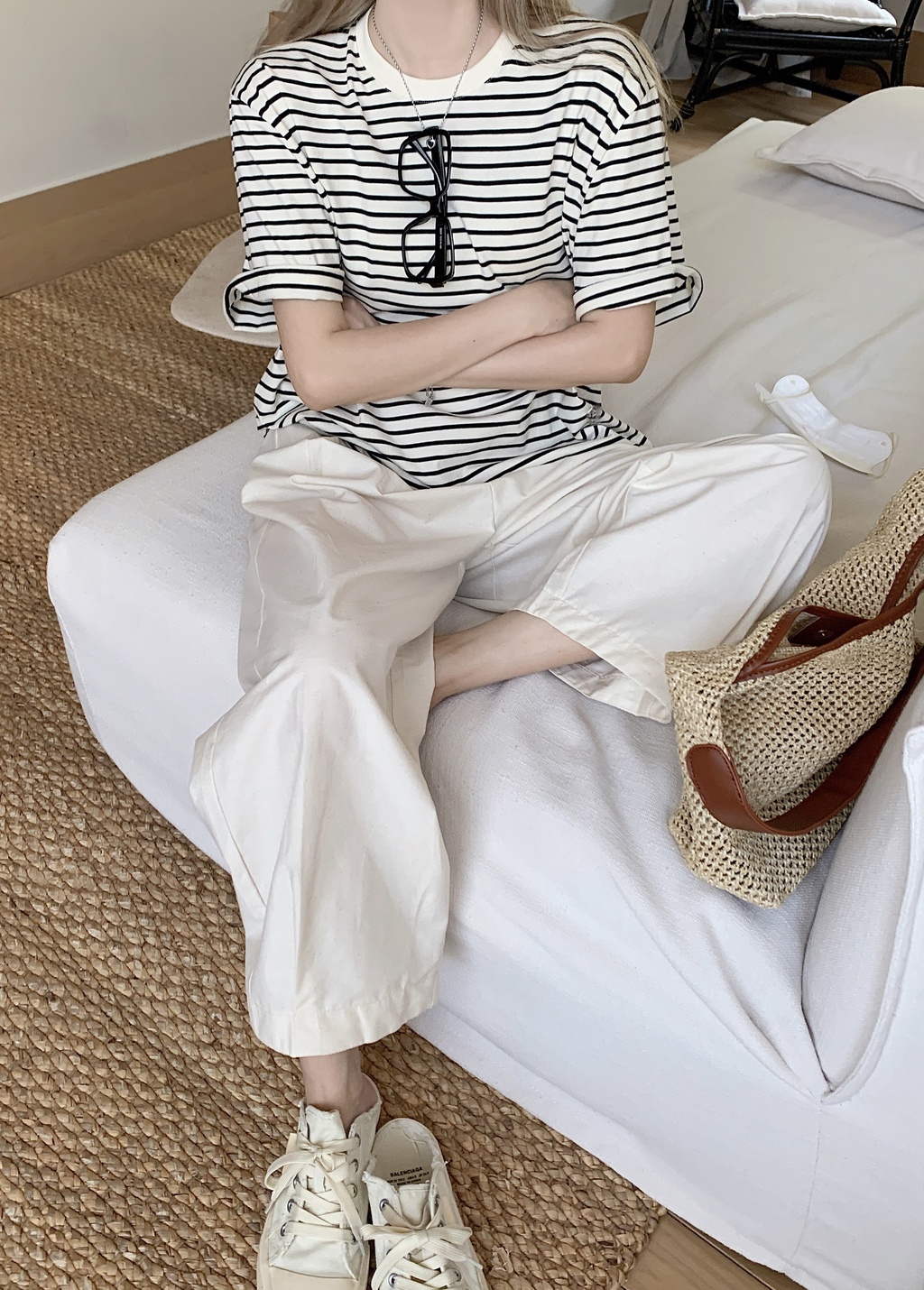 Áo Thun Tay Ngắn Họa Tiết Sọc Kiểu Dáng Đơn Giản 65721