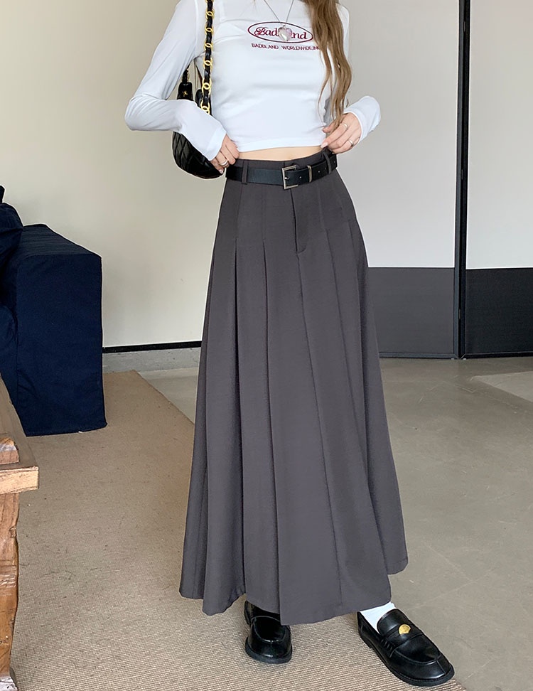 66934 with belt autumn style high waist drape suit váy xếp ly a-line