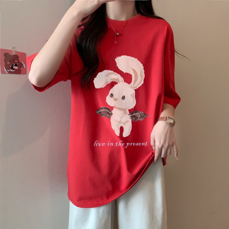 Áo Thun Cotton Dáng Rộng Ngắn Tay In Hình Thời Trang Mùa Hè Cá Tính 61653