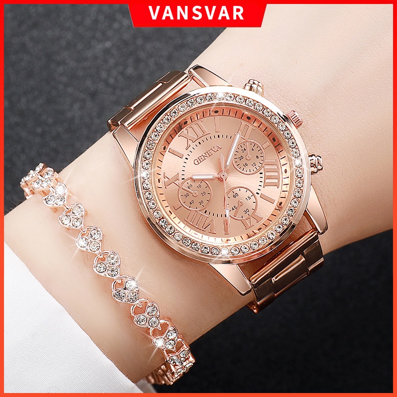 Bộ Đồng Hồ Geneva Đính Đá Thời Trang Cho Nữ