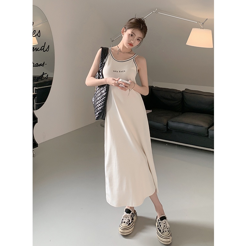 Đầm Hai Dây In Chữ Đơn Giản Thời Trang Mùa Hè 62834