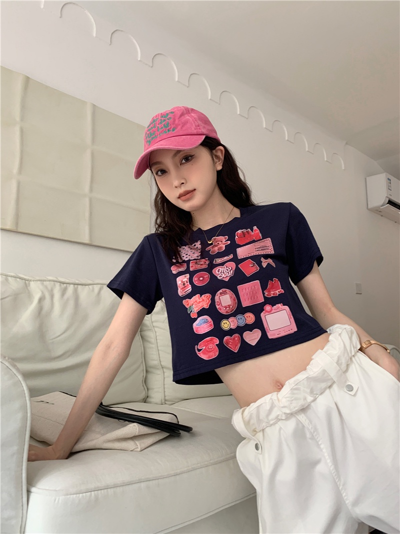 Áo Thun Dáng Ôm Cổ Tròn In Graffiti Hoạt Hình Thời Trang Cá Tính 64551