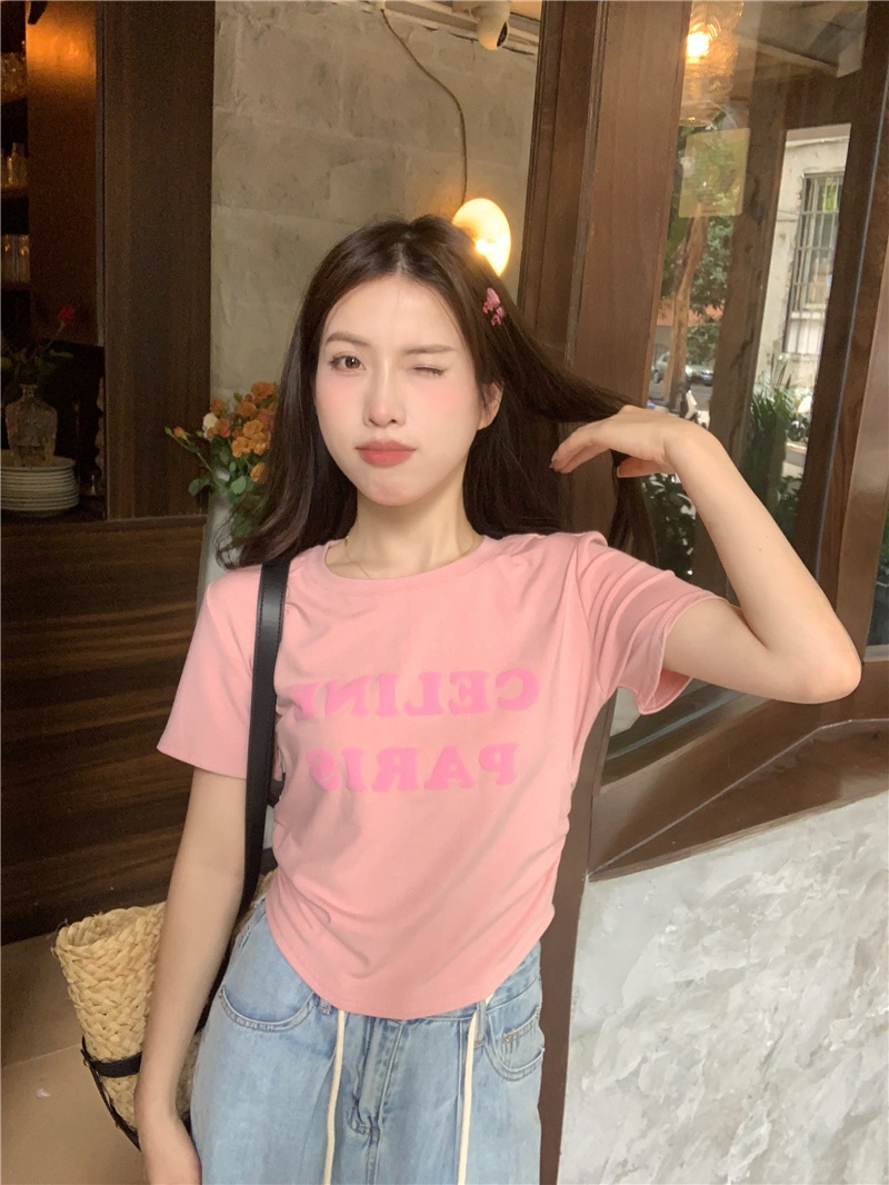 Áo Thun Xếp Ly In Chữ Phong Cách Hàn Quốc Mới 64652