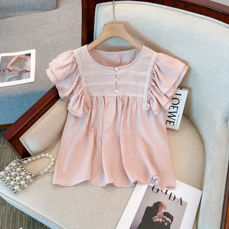 Áo Sơ Mi Mỏng Phối Ren Nhún Bèo Thời Trang Sành Điệu 65102