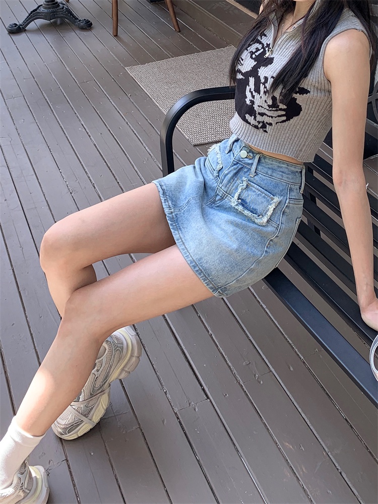 Chân Váy Denim Lưng Cao Dáng Dài Phối Tua Rua Thời Trang Cá Tính 66598
