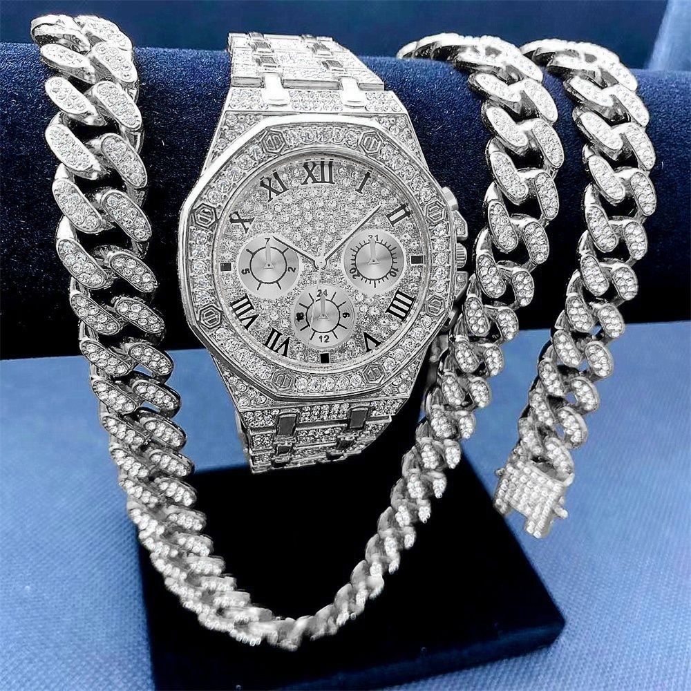 Bộ Vòng cổ + Vòng Tay + Nhẫn Đính Đá Thời Trang Cho Nam