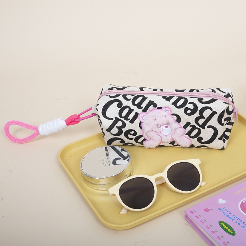 Túi Đựng Bút / Đồ Trang Điểm Bằng Vải Canvas Tay Cầm Hình Gấu Chăm Sóc Da Cho Học Sinh