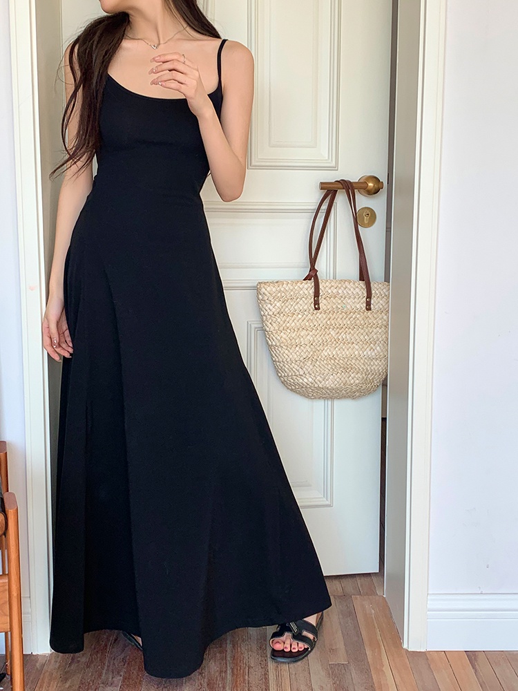 Đầm Hai Dây Dáng Dài Màu Đen / Xám Đơn Giản Thời Trang Cho Nữ 63430