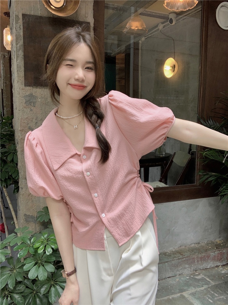 Áo Sơ Mi Cột Dây Màu Trơn Kiểu Pháp Thời Trang Mùa Hè 64552