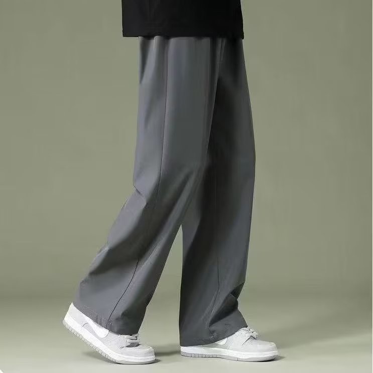 Quần Dài Vải Lụa Lạnh Mỏng Dáng Rộng Màu Đen Thời Trang Xuân Thu Cho Nam
