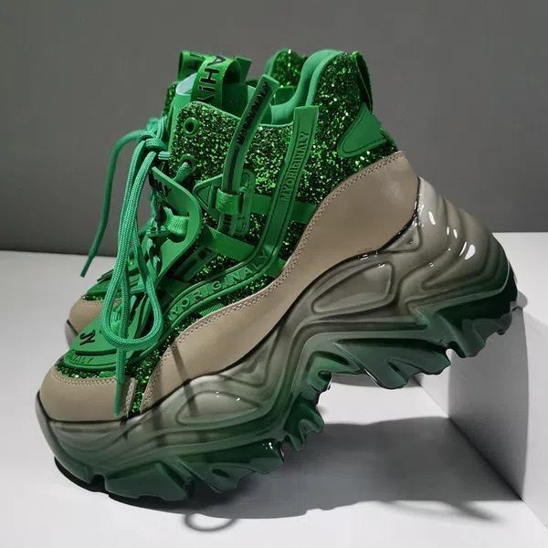 ✨Giày Thể Thao Đế Dày Tăng Chiều Cao Đính Kim Sa Thời Trang Mùa Xuân 2023 Phong Cách Châu Âu Mới