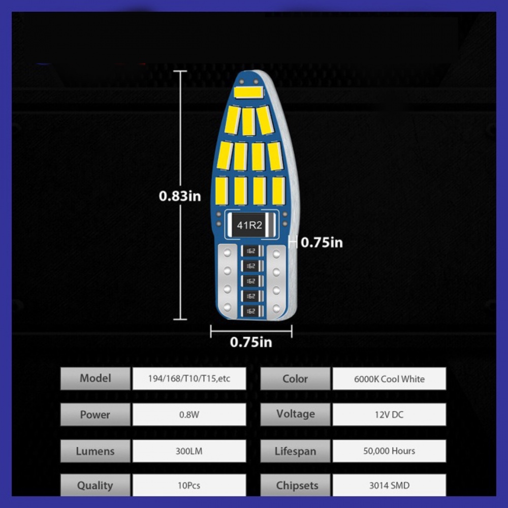 1 Đèn Led T10 194 168 W5w 2825 24smd 6000k 300 Lm Dc 12v Ánh Sáng Trắng Gắn Biển Số Xe Hơi / Mô Tô