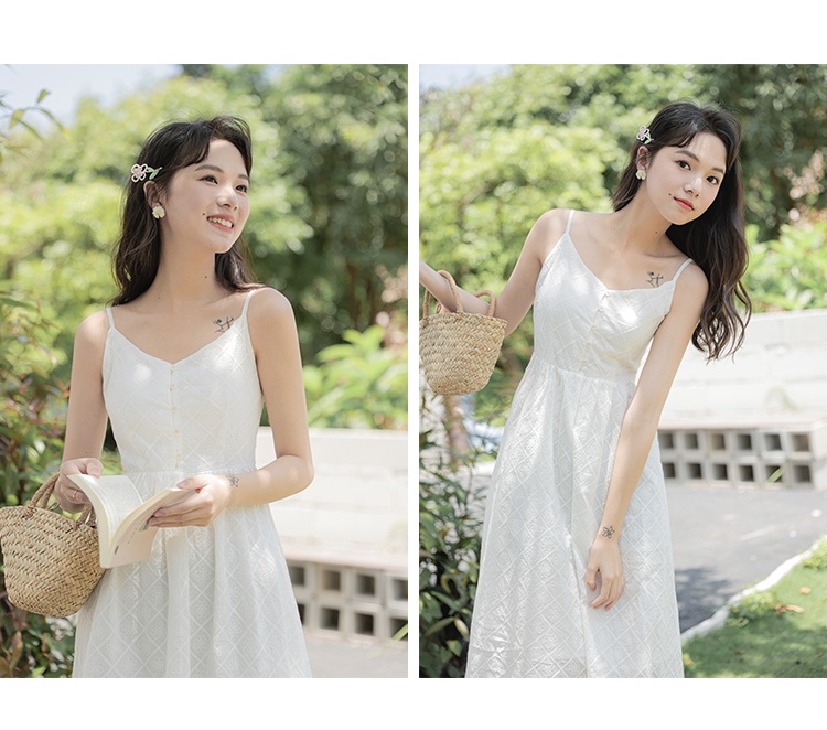 Đầm Hai Dây Dáng Dài Màu Trắng Thời Trang 62046